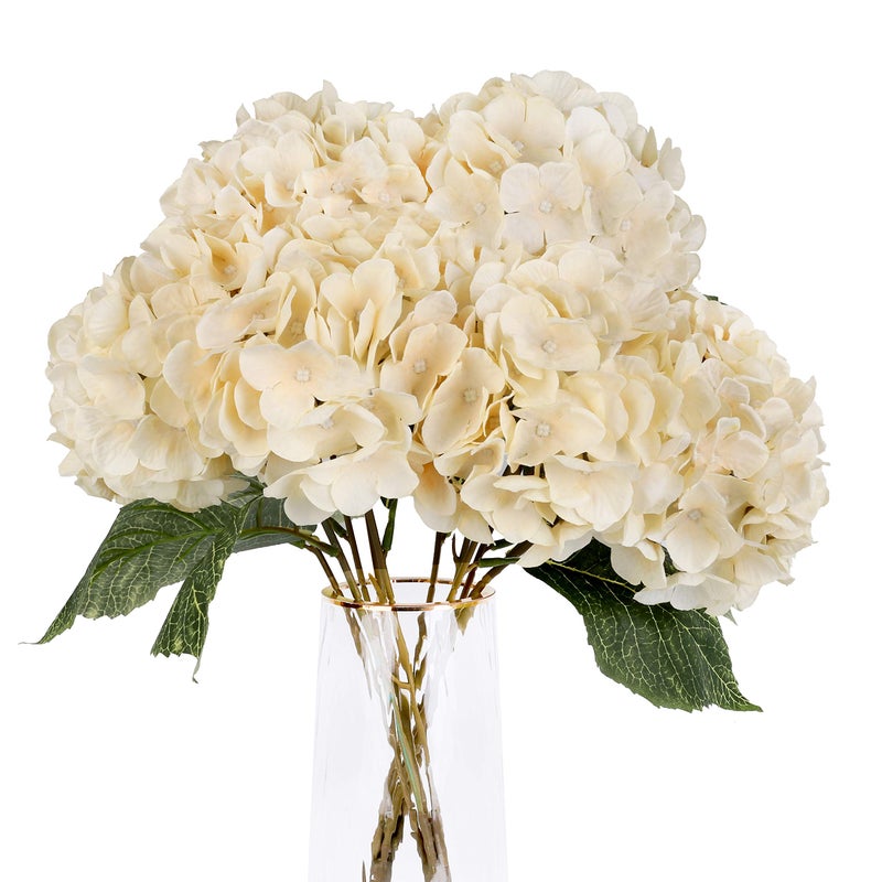 Louiesya Artificial Flowers Silk Hydrangea Flowers with 5 Big Heads Fake Flower Bunch Bouquet for Home Wedding Party Decor DIY (Champagneï¼Œ5 Flower Heads) - Image 1